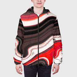 Куртка с капюшоном мужская Волнистые горизонтальные чёрно-красные полосы на б, цвет: 3D-черный — фото 2