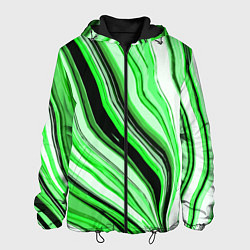 Куртка с капюшоном мужская Волнистые вертикальные чёрно-зелёные полосы, цвет: 3D-черный