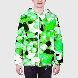 Куртка с капюшоном мужская Green and white abstraction on a black background, цвет: 3D-белый — фото 2