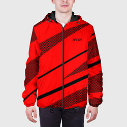 Куртка с капюшоном мужская Sport красный с чёрным полосами, цвет: 3D-черный — фото 2