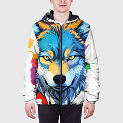 Куртка с капюшоном мужская Волк яркий арт, цвет: 3D-черный — фото 2