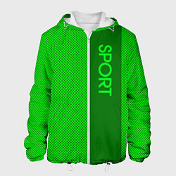 Куртка с капюшоном мужская Sport зелёный с полосой, цвет: 3D-белый