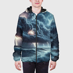 Куртка с капюшоном мужская Шторм на море - сверкание молний, цвет: 3D-черный — фото 2