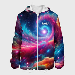 Куртка с капюшоном мужская Неоновая галактическая спираль - нейроарт, цвет: 3D-белый