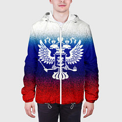 Куртка с капюшоном мужская Герб России на фоне флага текстурный, цвет: 3D-белый — фото 2