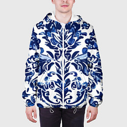 Куртка с капюшоном мужская Гжель русский узор акварель, цвет: 3D-белый — фото 2