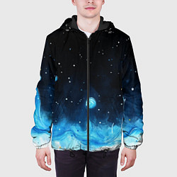Куртка с капюшоном мужская Синяя светящееся краска, цвет: 3D-черный — фото 2