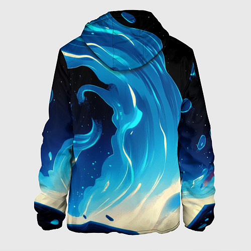 Мужская куртка Бело-синее пламя из абстрактных красок / 3D-Черный – фото 2