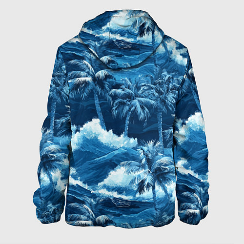 Мужская куртка Пальмы и волны - голубые оттенки паттерн / 3D-Черный – фото 2