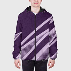 Куртка с капюшоном мужская Фиолетовый абстрактный с полосой, цвет: 3D-черный — фото 2