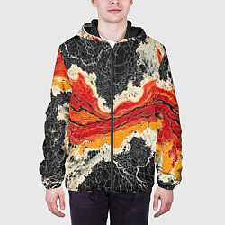 Куртка с капюшоном мужская Красно-черная потертая текстура, цвет: 3D-черный — фото 2