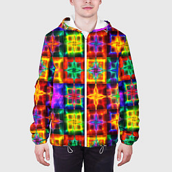 Куртка с капюшоном мужская Неоновое стекло абстракция, цвет: 3D-белый — фото 2