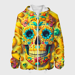 Куртка с капюшоном мужская Красочный летний паттерн с черепом - нейроарт, цвет: 3D-белый
