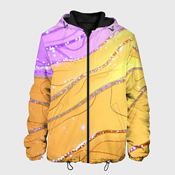 Куртка с капюшоном мужская Фиолетово-золотая текстура с блестяшками, цвет: 3D-черный