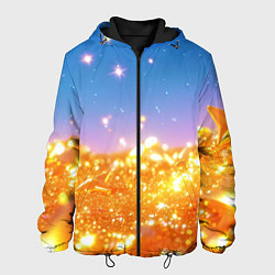 Куртка с капюшоном мужская Золотые шарики на голубом фоне, цвет: 3D-черный