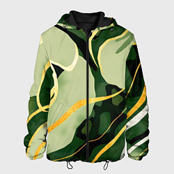 Куртка с капюшоном мужская Зеленый природный паттерн, цвет: 3D-черный