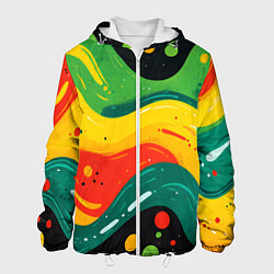 Куртка с капюшоном мужская Желто-зеленая краска текстура, цвет: 3D-белый