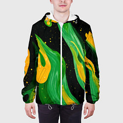 Куртка с капюшоном мужская Зелено-желтая краска на черном, цвет: 3D-белый — фото 2