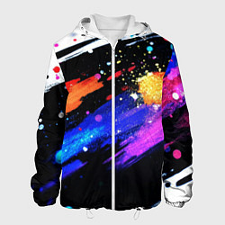 Куртка с капюшоном мужская Разноцветные блестящие кляксы - текстура, цвет: 3D-белый