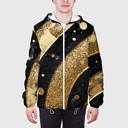 Куртка с капюшоном мужская Выпуклая золотая текстура на черном, цвет: 3D-белый — фото 2