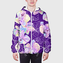 Куртка с капюшоном мужская Японские акварельные орхидеи, цвет: 3D-белый — фото 2