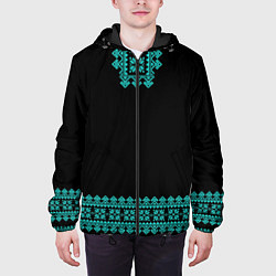 Куртка с капюшоном мужская Славянские узоры и орнамент голубой - вышиванка ру, цвет: 3D-черный — фото 2