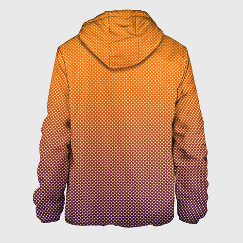 Мужская куртка Градиент оранжевый в фиолетовый мелкий ромбик / 3D-Черный – фото 2
