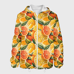 Куртка с капюшоном мужская Апельсиновый фреш сочные дольки, цвет: 3D-белый