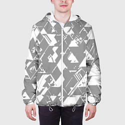 Куртка с капюшоном мужская Светлый серый геометричный паттерн, цвет: 3D-белый — фото 2