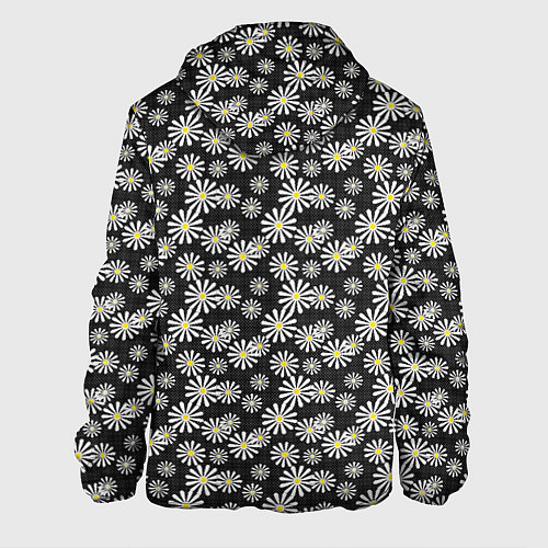 Мужская куртка Белые цветы ромашки на черном в мелкий горошек / 3D-Черный – фото 2