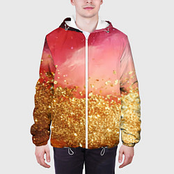Куртка с капюшоном мужская Золотая пыльца на розовой текстуре, цвет: 3D-белый — фото 2