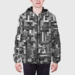 Куртка с капюшоном мужская Серый геометричные полоски, цвет: 3D-черный — фото 2