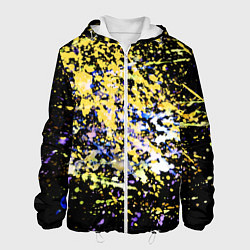 Куртка с капюшоном мужская Желто синяя краска на черном, цвет: 3D-белый