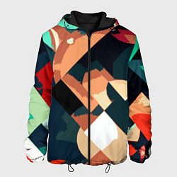 Куртка с капюшоном мужская Сине-бежевый абстракция, цвет: 3D-черный