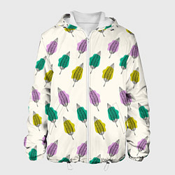 Куртка с капюшоном мужская Листья на пятнах, цвет: 3D-белый