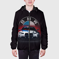 Куртка с капюшоном мужская BMW на красном фоне, цвет: 3D-черный — фото 2