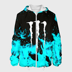 Куртка с капюшоном мужская Monster energy голубой огонь, цвет: 3D-белый