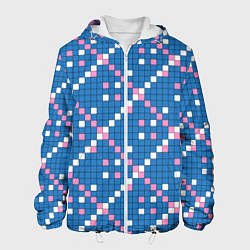 Куртка с капюшоном мужская Синяя розовая с белым плитка, цвет: 3D-белый