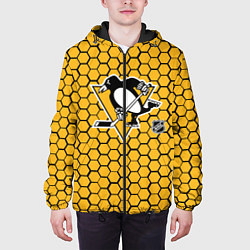 Куртка с капюшоном мужская Питтсбург Пингвинз - желтые соты, цвет: 3D-черный — фото 2