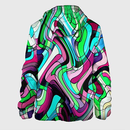 Мужская куртка Зелёно-розовый искажённая абстракция / 3D-Черный – фото 2