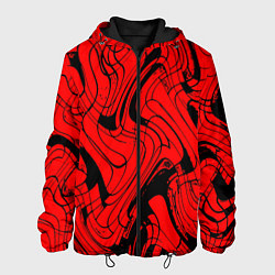 Куртка с капюшоном мужская Чёрно-красный абстрактный линии, цвет: 3D-черный