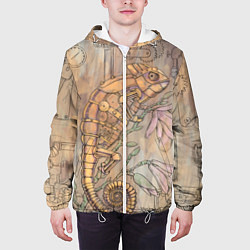 Куртка с капюшоном мужская Стимпанк механический киберхамелеон, цвет: 3D-белый — фото 2