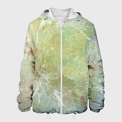 Куртка с капюшоном мужская Абстракция - white waves on green background, цвет: 3D-белый