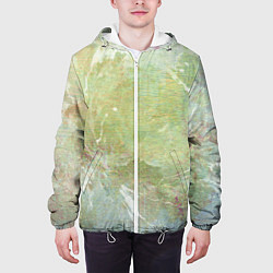 Куртка с капюшоном мужская Абстракция - white waves on green background, цвет: 3D-белый — фото 2