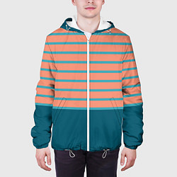 Куртка с капюшоном мужская Полосатый мандариновый морской рассвет с однотоном, цвет: 3D-белый — фото 2