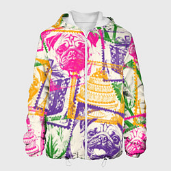 Куртка с капюшоном мужская Мопс и праздник, цвет: 3D-белый