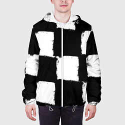 Куртка с капюшоном мужская Черные квадраты в виде шахматной доски, цвет: 3D-белый — фото 2