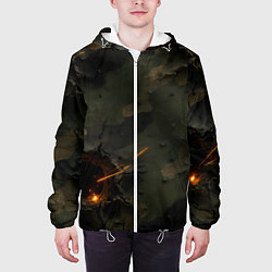Куртка с капюшоном мужская Огненные следы от пуль на камуфляже, цвет: 3D-белый — фото 2