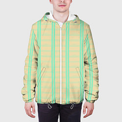Куртка с капюшоном мужская Color beige cage blue stripes, цвет: 3D-белый — фото 2
