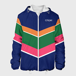 Куртка с капюшоном мужская Тёмно-синий спорт с полосами, цвет: 3D-белый